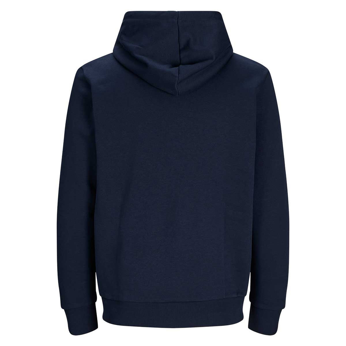 Rückansicht des dunkelblauen Hoodie Hoamat für Herren mit Kapuze und Bündchen, schlichtes Design.