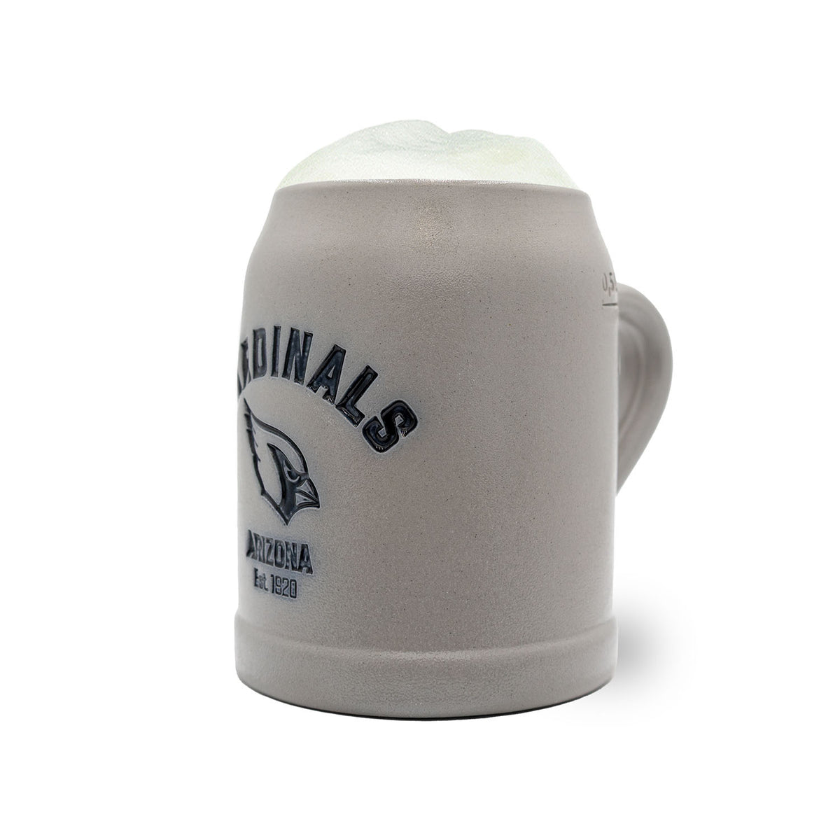 NFL PREMIUM Teamkrug Arizona Cardinals aus grauem Steinzeug mit schwarzem Logo, Schaumkrone, 0,5 Liter Markierung.
