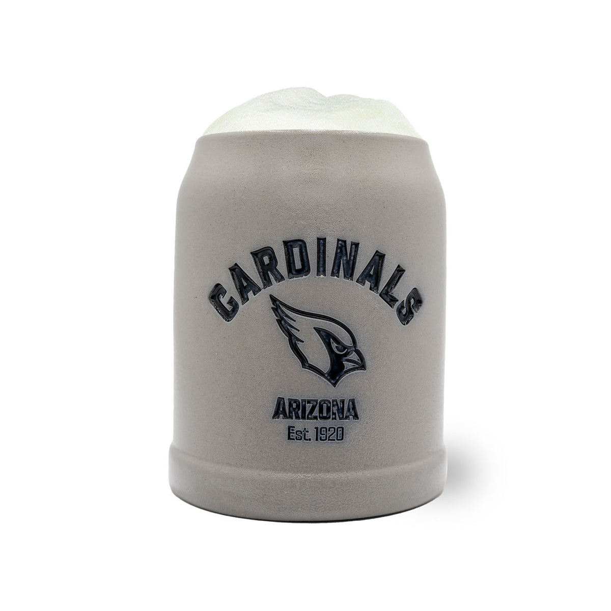 Grauer ®NFL PREMIUM Teamkrug Arizona Cardinals mit dunklem Logo und Schaumkrone, Steinzeug-Bierseidel.
