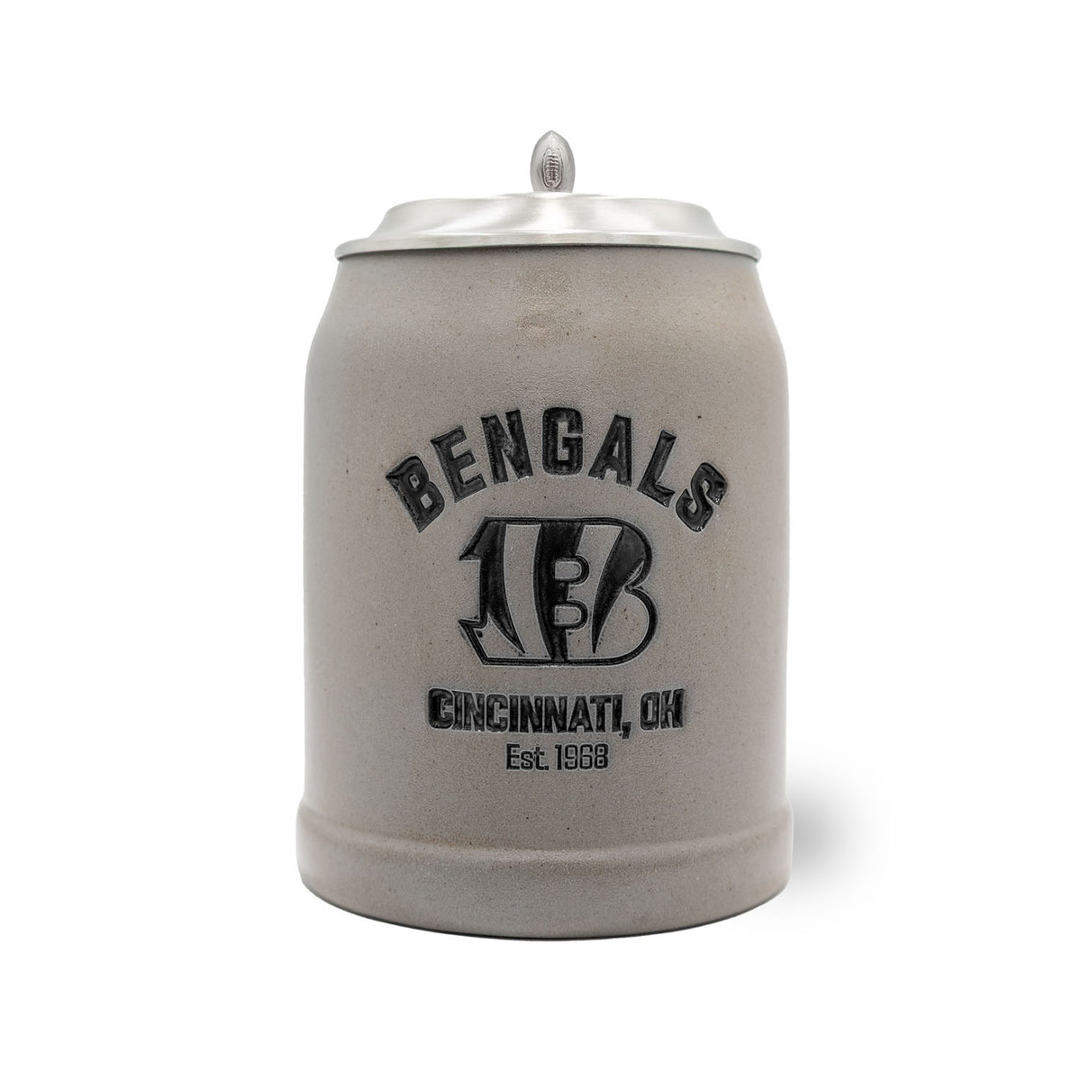 Grauer®NFL PREMIUM Teamkrug Cincinnati Bengals aus Steinzeug mit Zinndeckel und Gravur.
