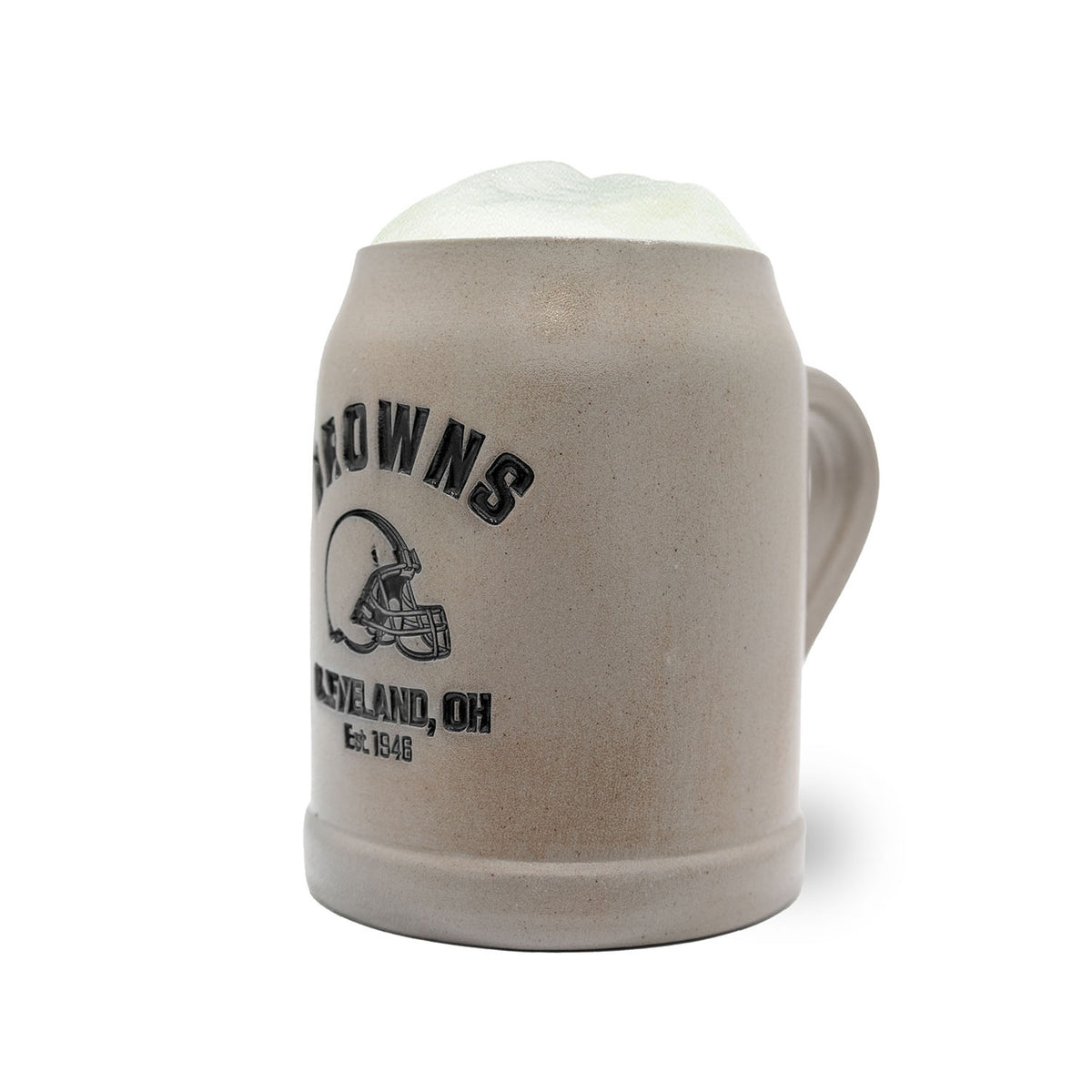 NFL PREMIUM Teamkrug Cleveland Browns aus Steinzeug mit Logo, Helm und Schaumkrone.