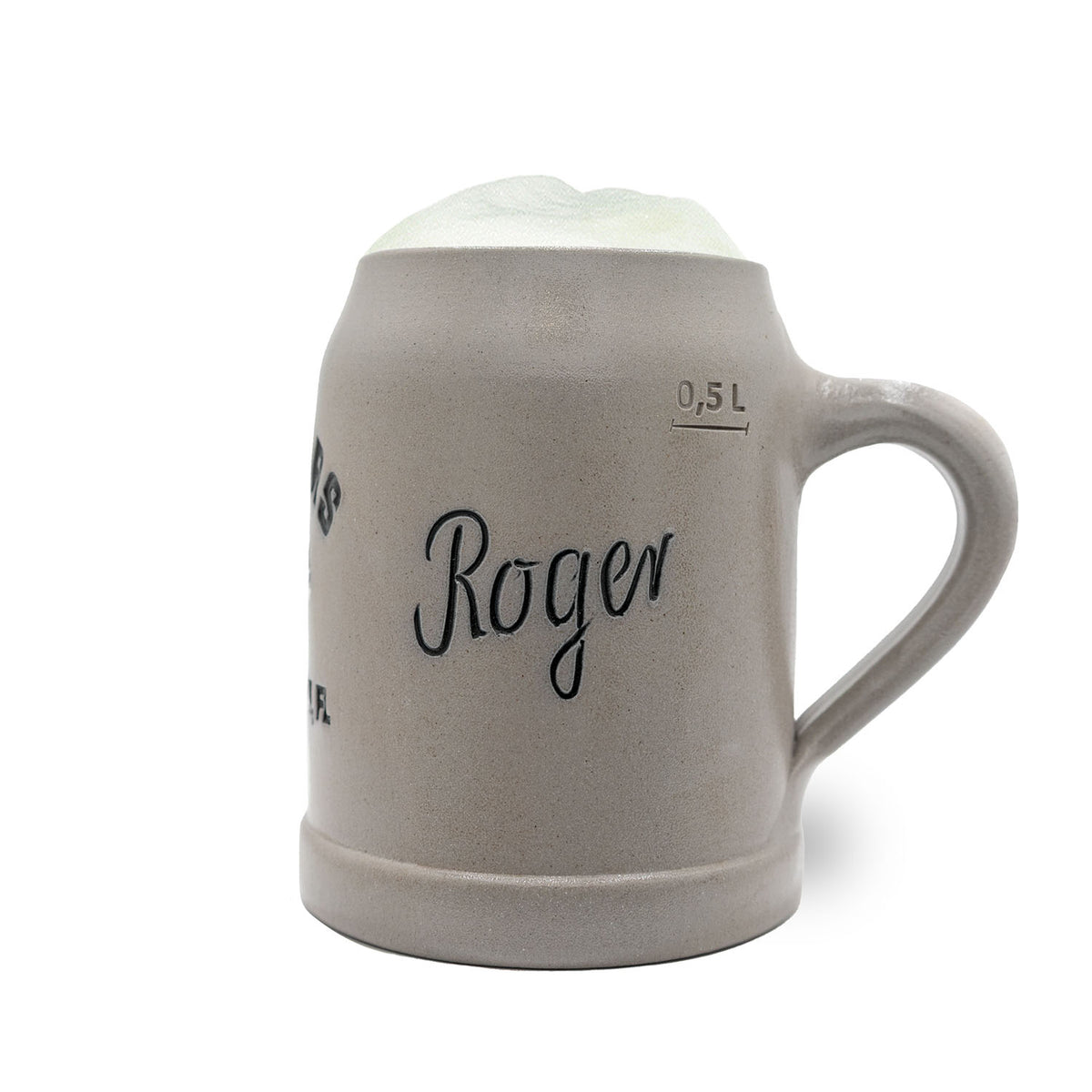 Grauer PREMIUM Teamkrug 0,5L mit NFL Jacksonville Jaguars Logo und Schriftzug, gefüllt mit Schaum.