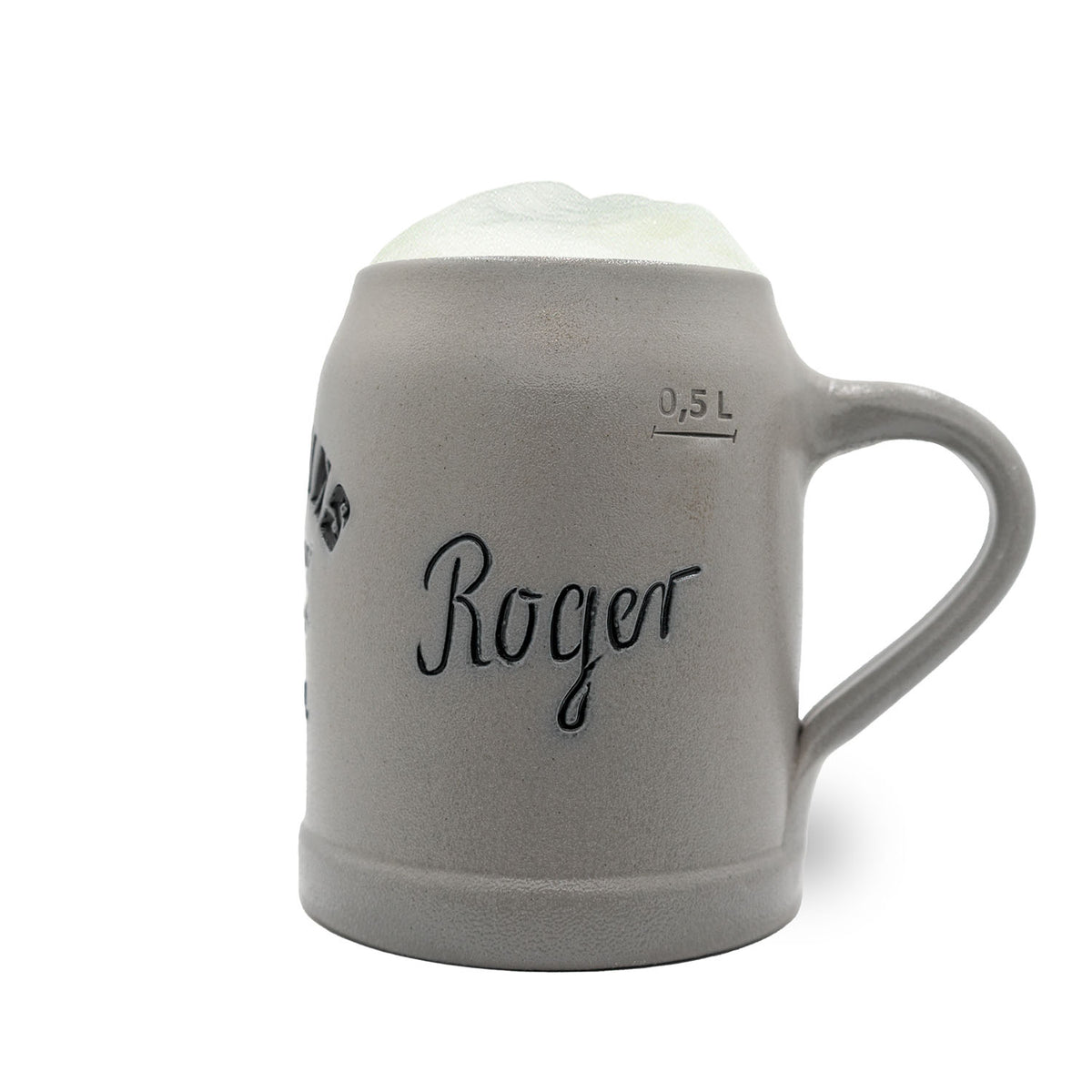 Grauer ®NFL PREMIUM Teamkrug Miami Dolphins mit aufgefülltem Bière, Aufschrift 0,5 L und Roger