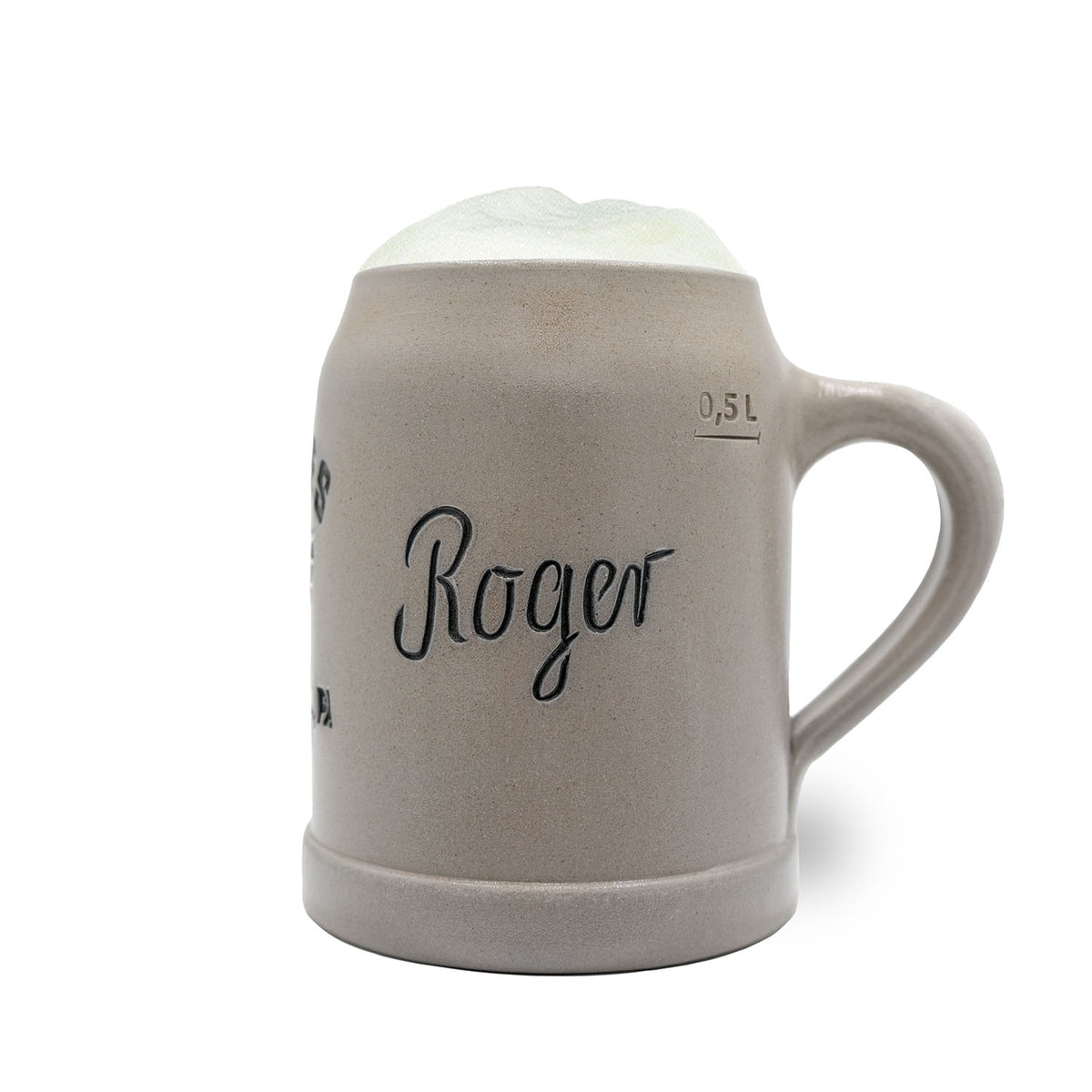 Grauer Steinzeug-Bierkrug, NFL PREMIUM Teamkrug Philadelphia Eagles-Design mit hellem Bierschaum und 0,5 Liter Markierung.