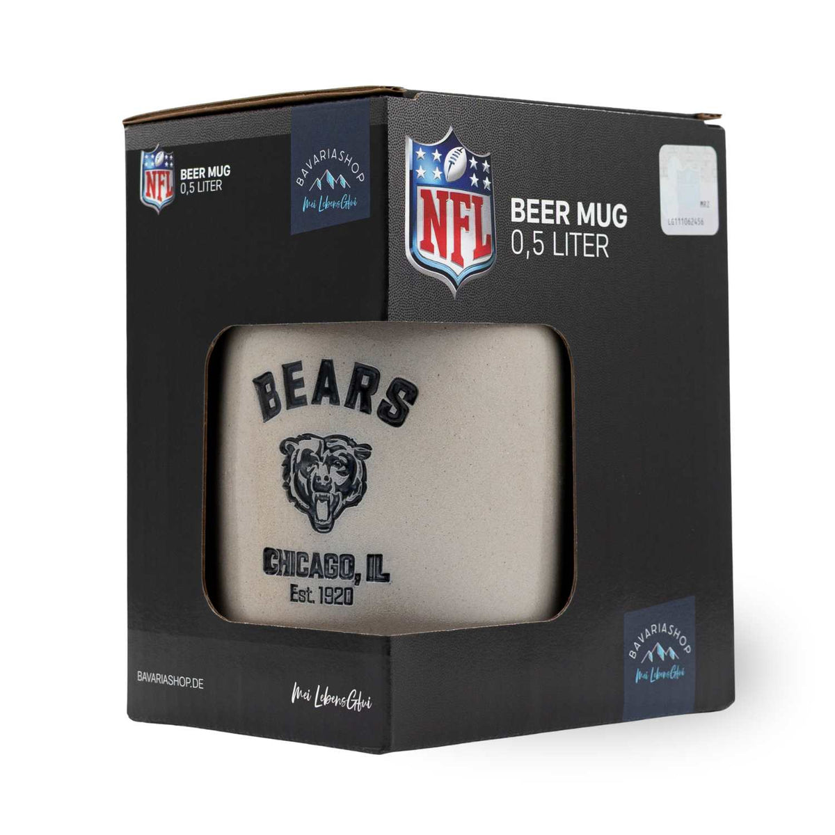 NFL PREMIUM Teamkrug Chicago Bears in Geschenkverpackung, 0,5 Liter Fassungsvermögen, mit Bärenlogo und Schriftzug.