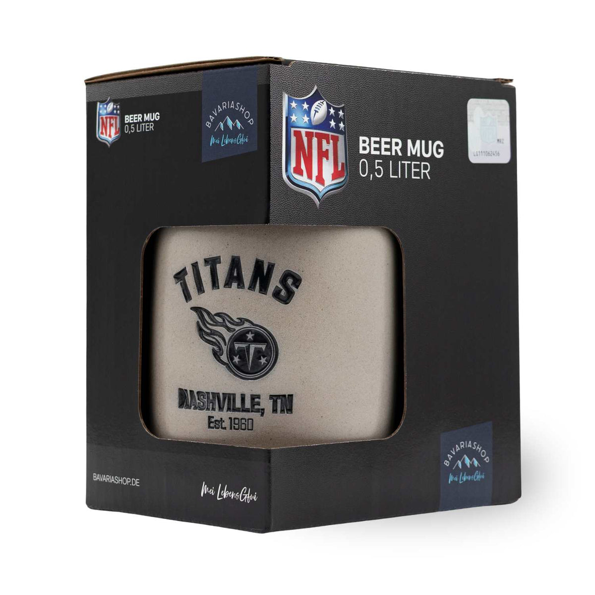 NFL PREMIUM Teamkrug Tennessee Titans in schwarzer Geschenkbox mit Logo und Schriftzug Nashville, TN.