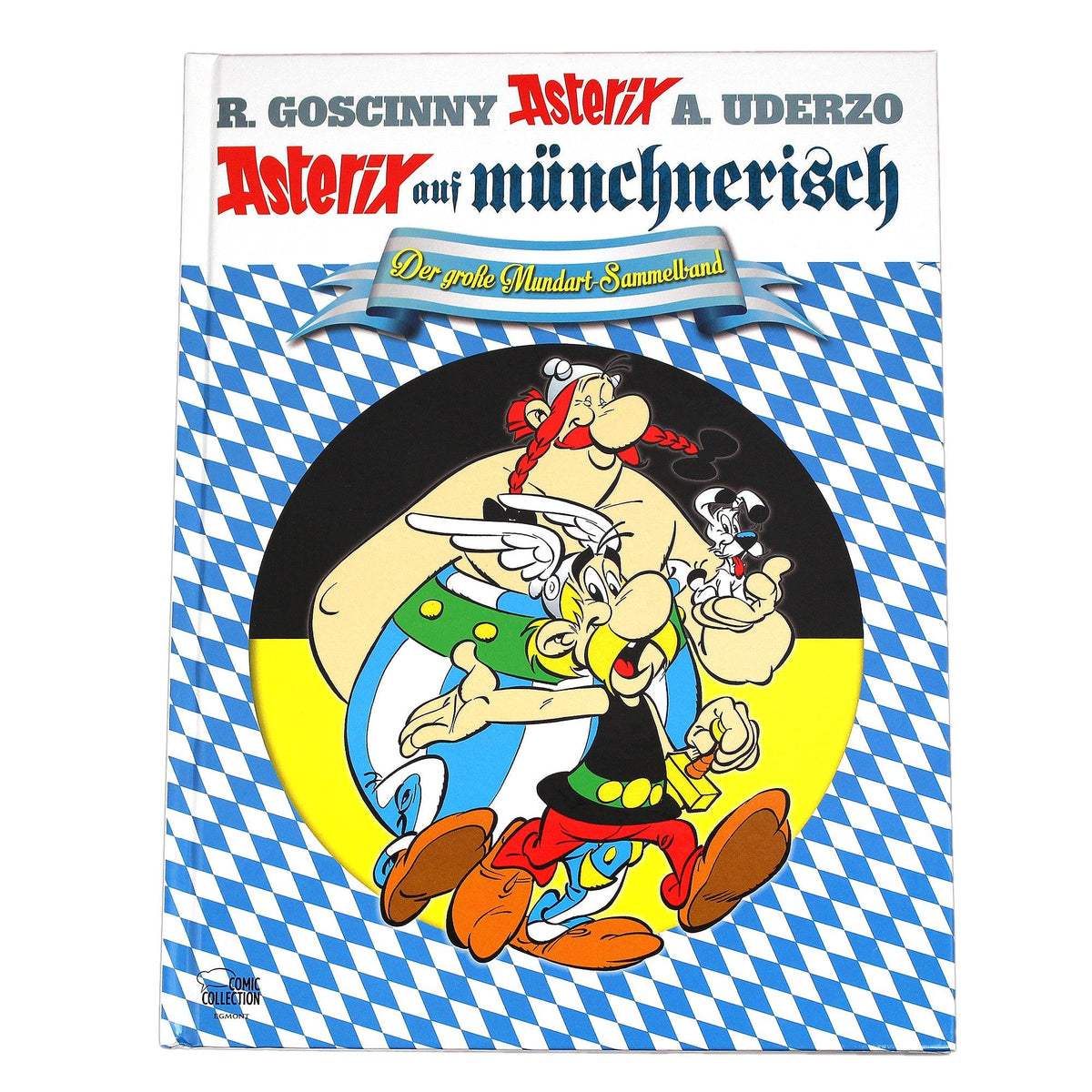 Asterix auf Münchnerisch Comic Buch Mundart Sammelband mit Obelix Idefix blau-weißem Rautenmuster