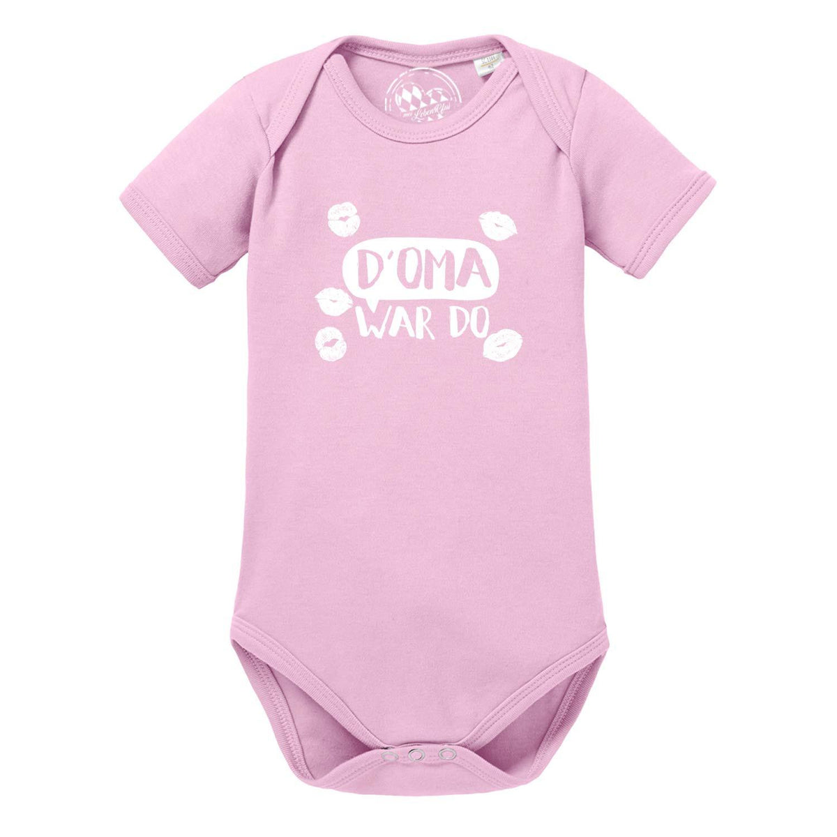 Rosa Baby Body D' Oma war do mit weißem Aufdruck und Kussmund-Motiven, kurzärmelig, für Mädchen