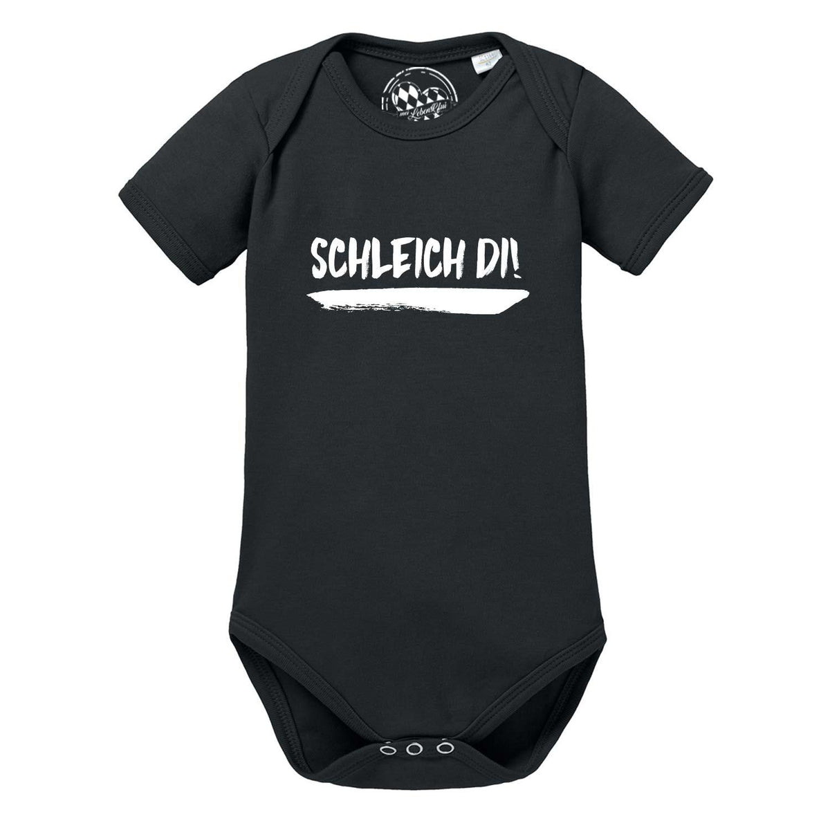 Schwarzer Baby Body Schleich di! mit weißem Druck für Babys, Kurzarm, weiche Baumwolle