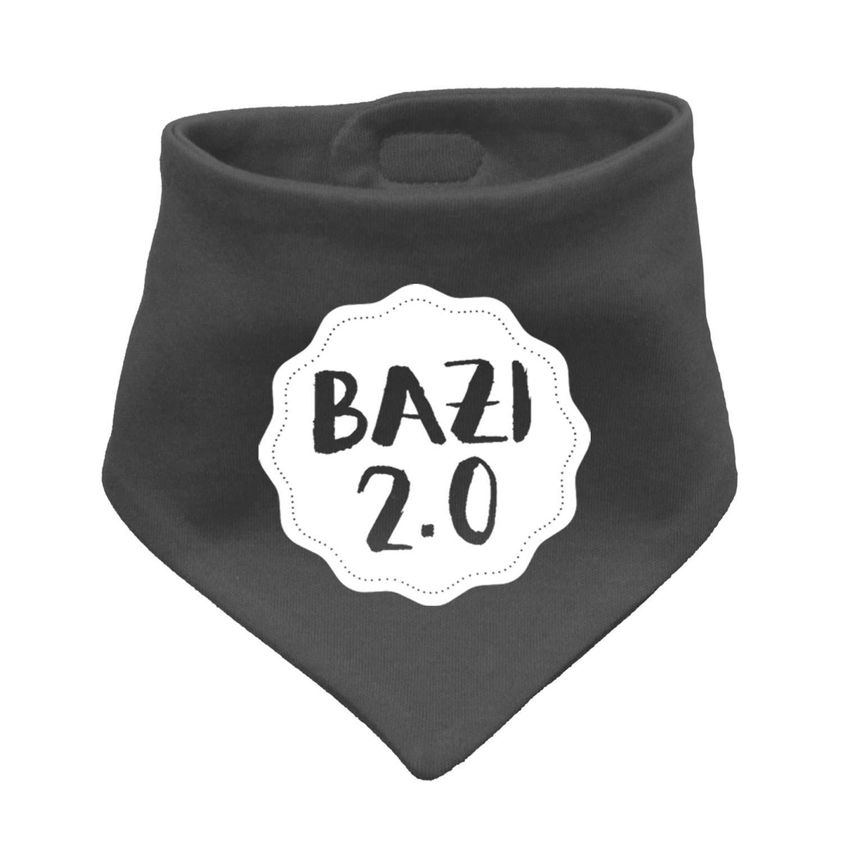 Dunkelgraues Babyhalstuch Bazi 2.0 mit weißem Aufdruck und geschwungenem Rand für Babys und Kleinkinder