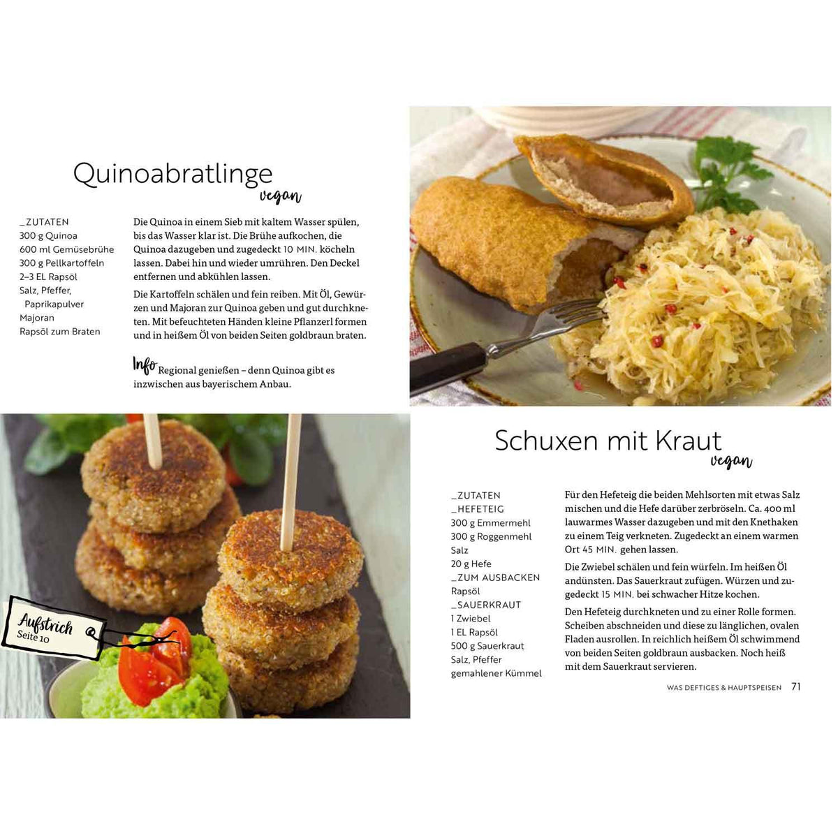 Bayerisch Veggie: Leckere vegane Quinoabratlinge auf Schieferplatte mit Guacamole und Kirschtomate.