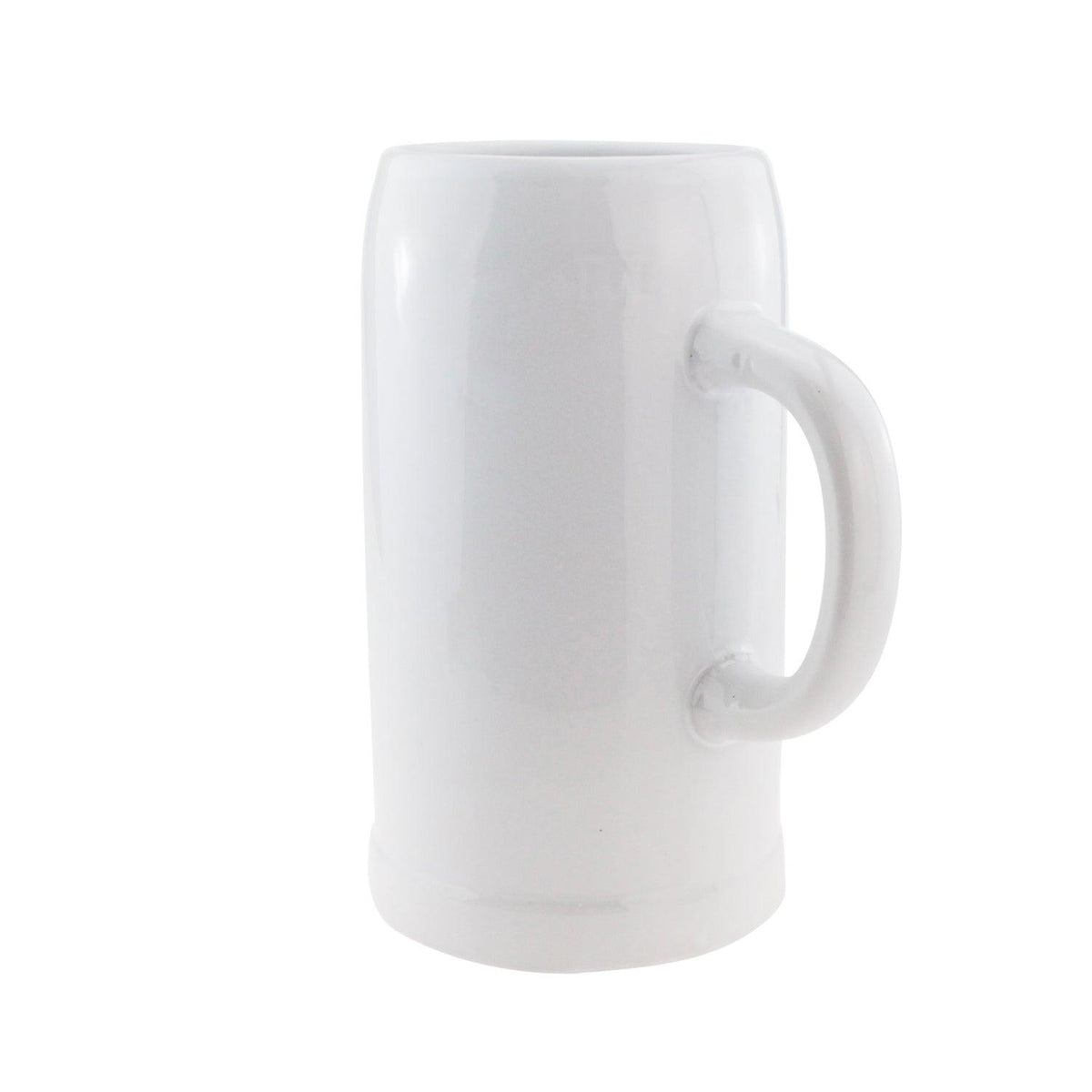 Glänzender weißer Keramik-Maßkrug mit Henkel, ideal für Bierliebhaber und Sammler von Krügen.
