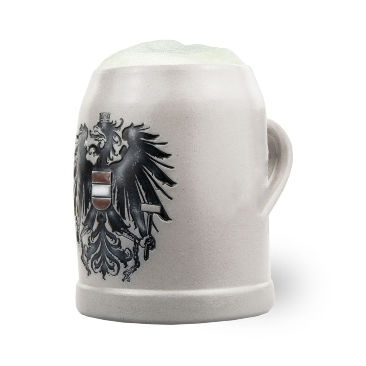 PREMIUM Bierkrug Austria mit reliefartigem österreichischem Wappen und Schaumkrone, Details aus Keramik.