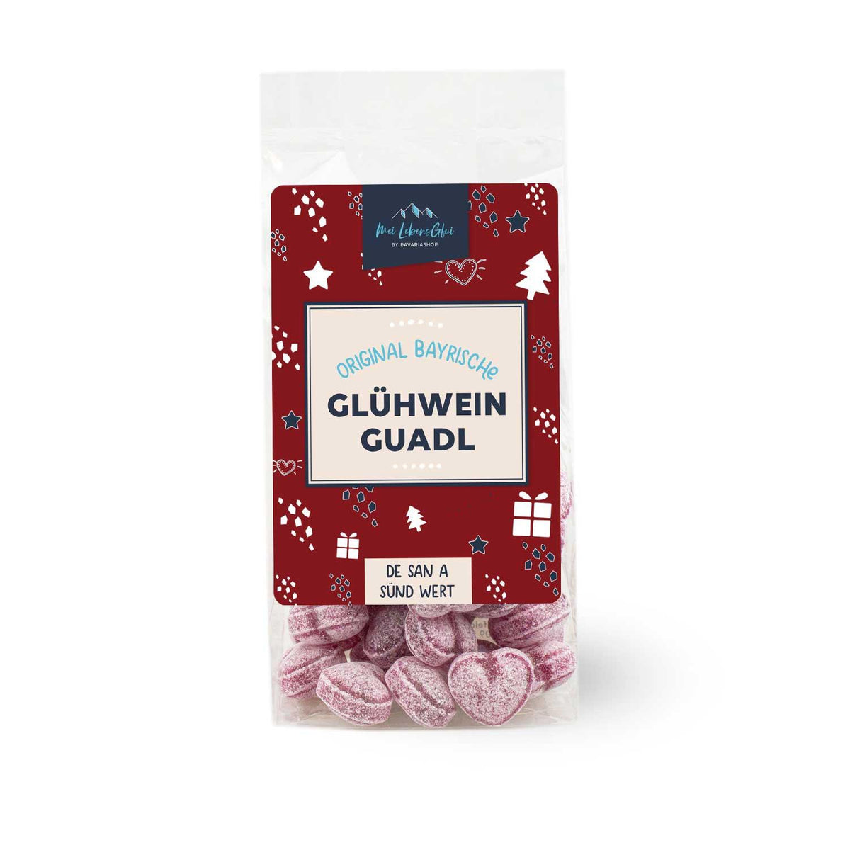 Weihnachtsbox Prost: Tüte mit "Original Bayrische Glühwein Guadl" Bonbons, liebevoll designt mit Weihnachtsmotiven.