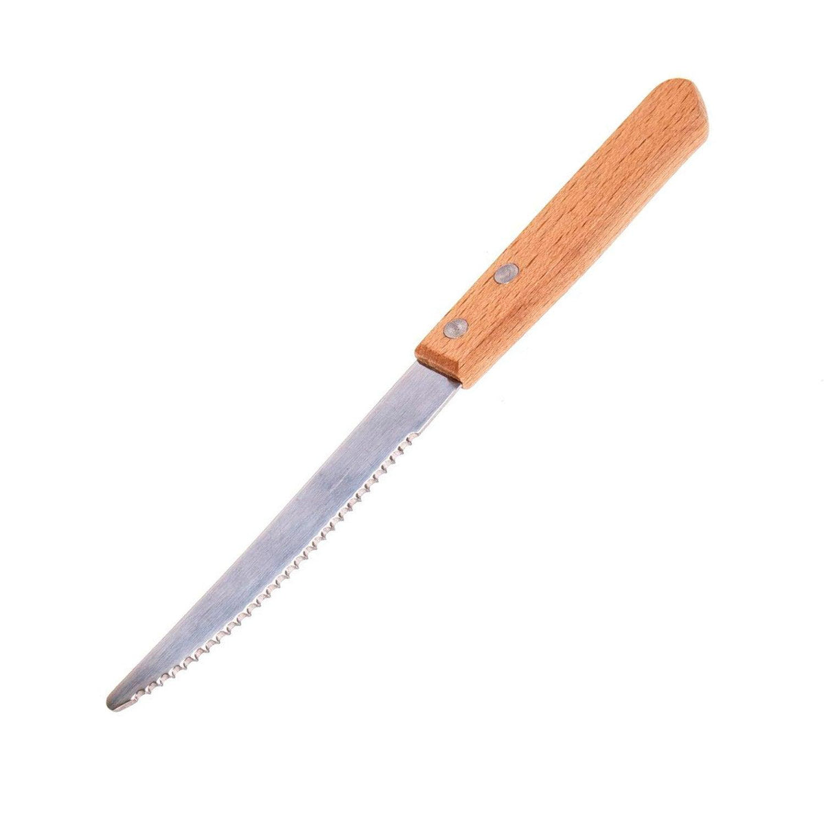 Scharfes Brotmesser mit gezahnter Edelstahlklinge und hellem Holzgriff für die Brotzeit
