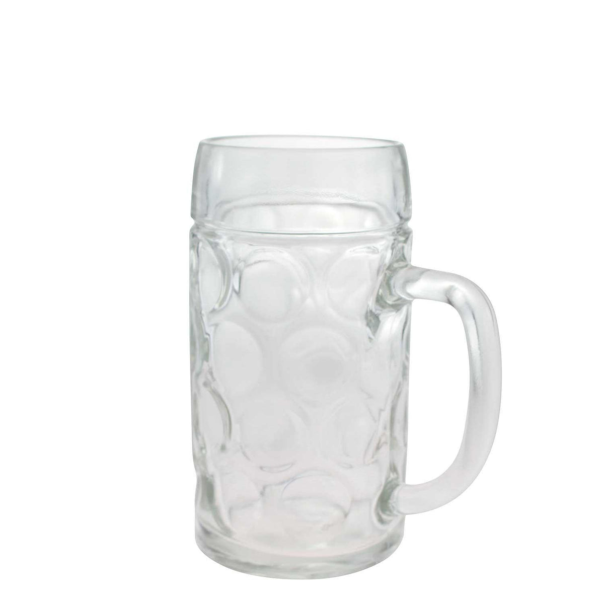 Transparenter Bierkrug (Maßkrug) mit Noppenstruktur und Henkel als Teil der Oktoberfest-Box Hofbräu 2.