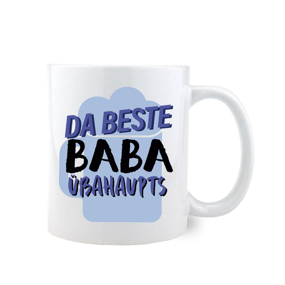 Weißes Kaffee-Haferl Bester Baba mit blauem Schriftzug Da Beste Baba überhaupt Geschenk für Papa