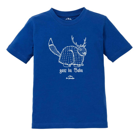 Kinder T-Shirt Wolpertinger Ganz da Baba blau mit weißem Fabelwesen-Druck, ideal für Jungen und Mädchen