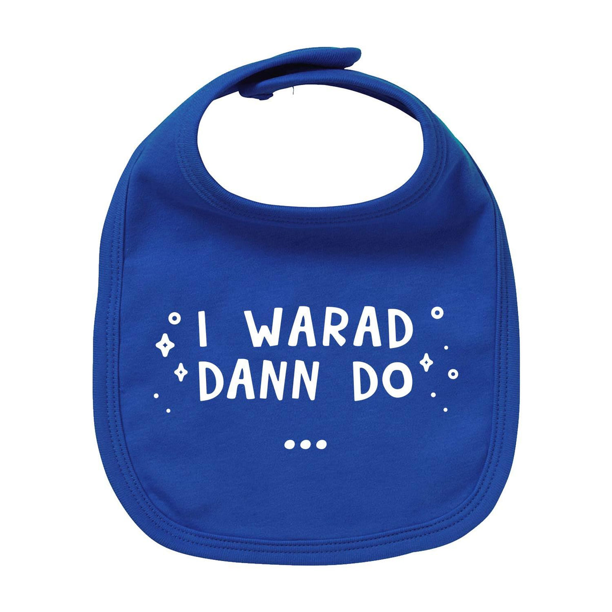 Blaues Baumwoll-Lätzchen I warad dann do mit weißem bayerischem Spruch für Babys und Kleinkinder, süßes Geschenk.