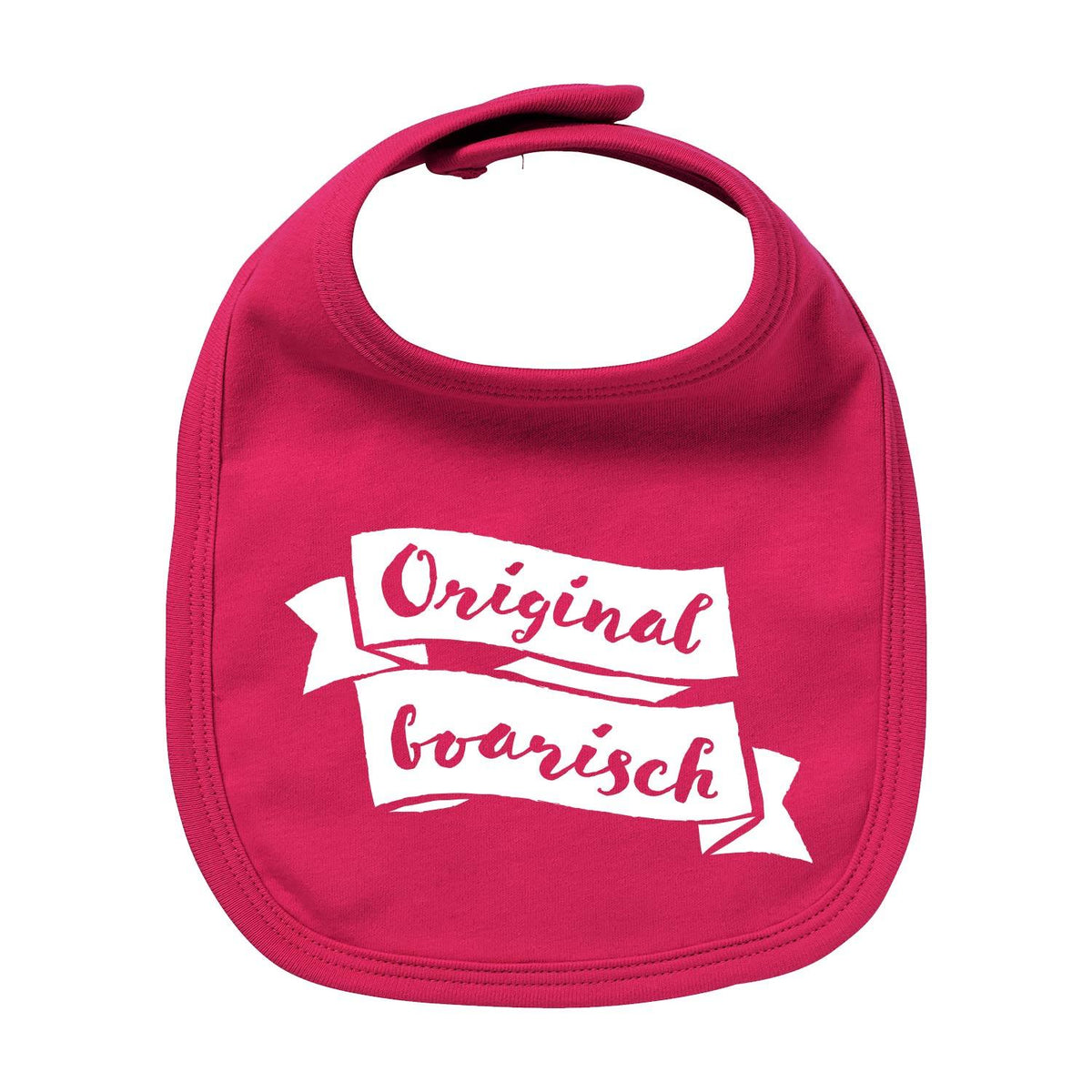 Rosafarbenes Lätzchen "Original boarisch" mit weißem Schriftzug für Babys und Kleinkinder, süßes Geschenk.