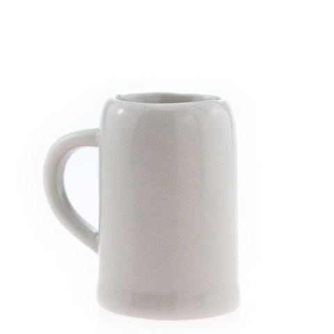 Grauer Keramik-Bierkrug mit glatter Oberfläche, ideal für Bier und andere Getränke.