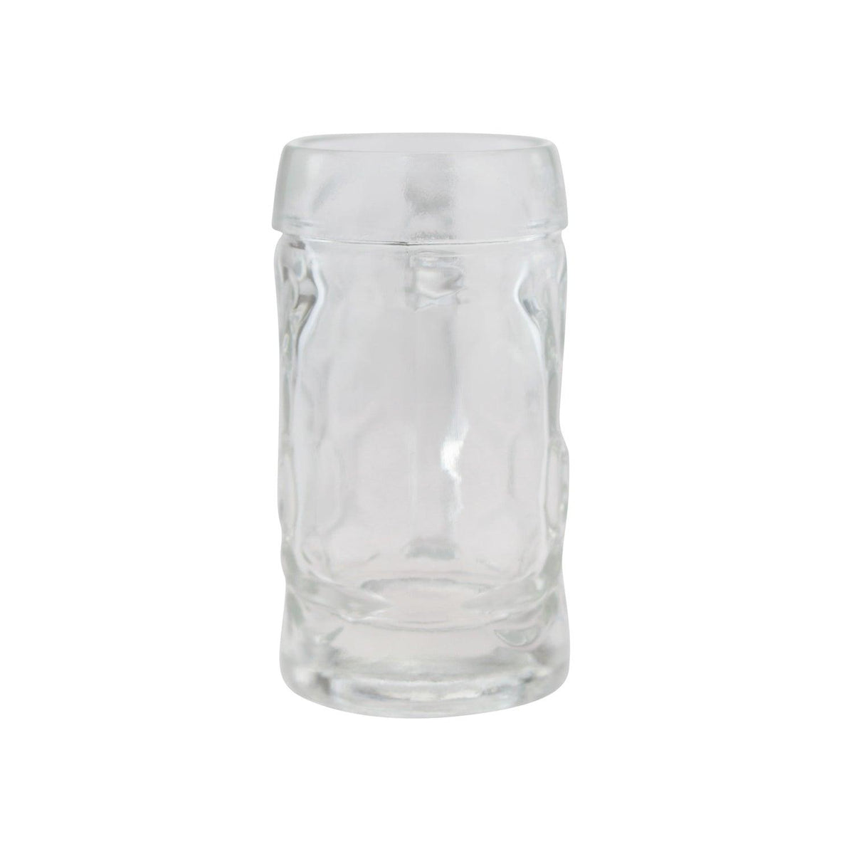 Klarer Glas Bierbecher ohne Henkel mit facettierter Oberfläche, ideal für Weizenbier und Cocktails.