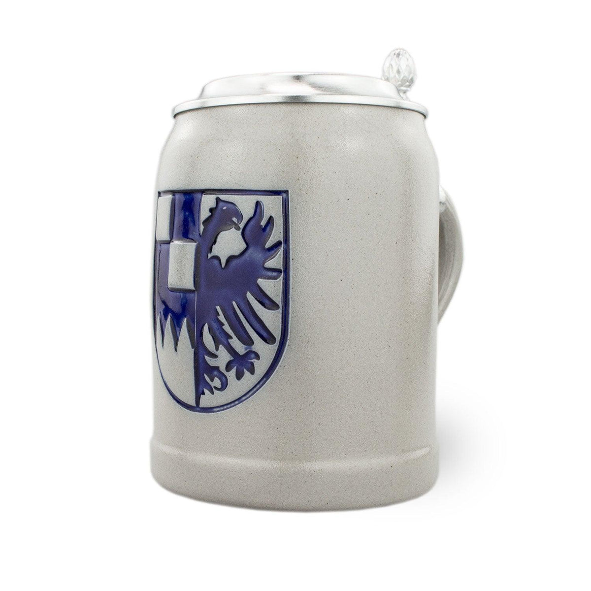 PREMIUM Bierkrug Mittelfranken, grau-blauer Steinkrug mit Wappen und Zinndeckel, 0,5 Liter Maßkrug Handarbeit.