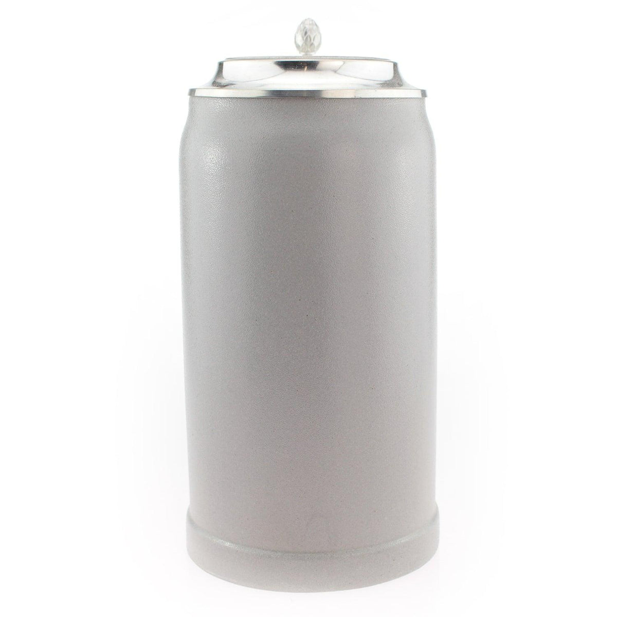 PREMIUM Bierkrug Steinkrug, blickdichter grauer Keramikkrug mit silbernem Zinndeckel und Gravurknopf.