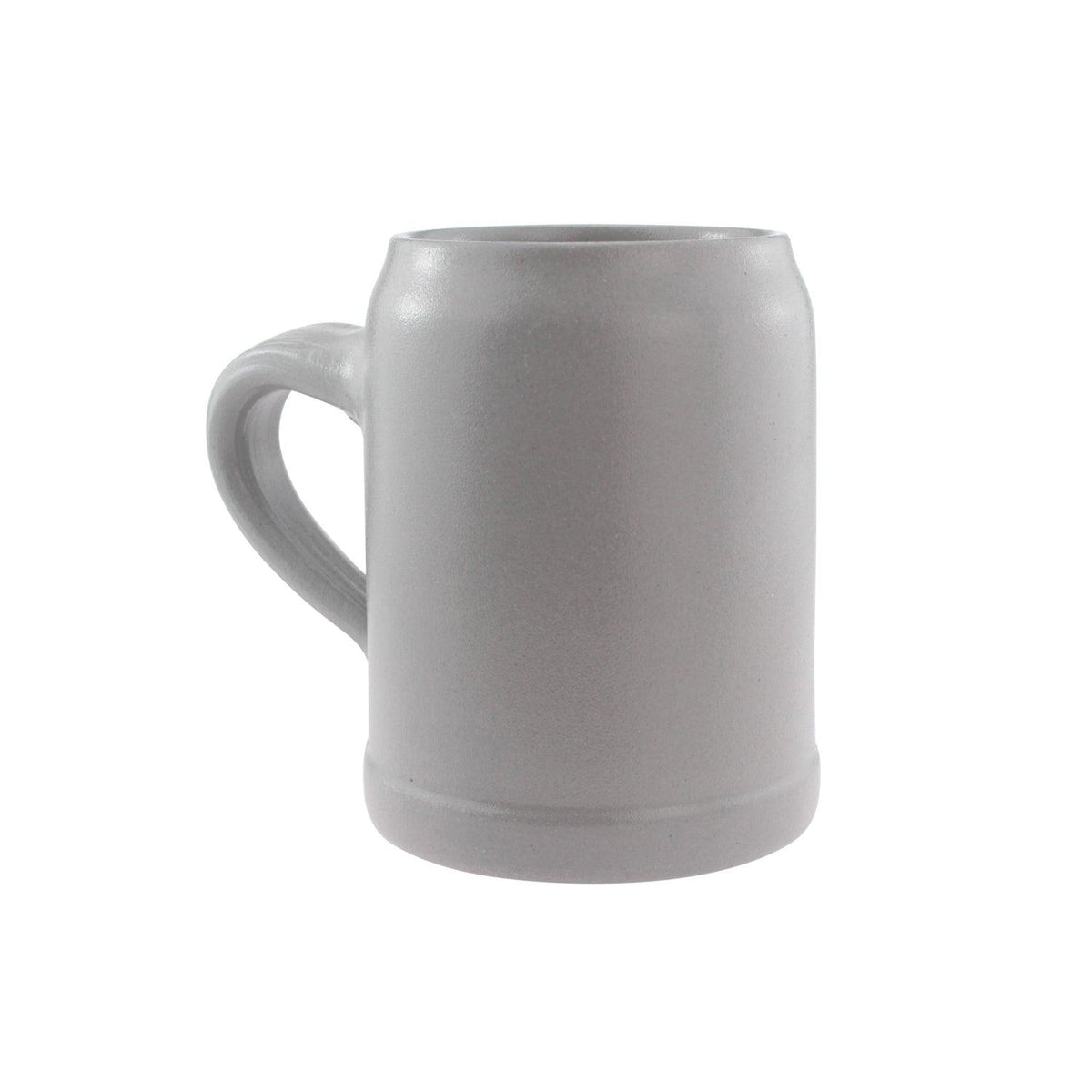 Grauer matter Keramik-Bierkrug mit Henkel, ideal für Biere oder als traditionelles Sammlerstück.