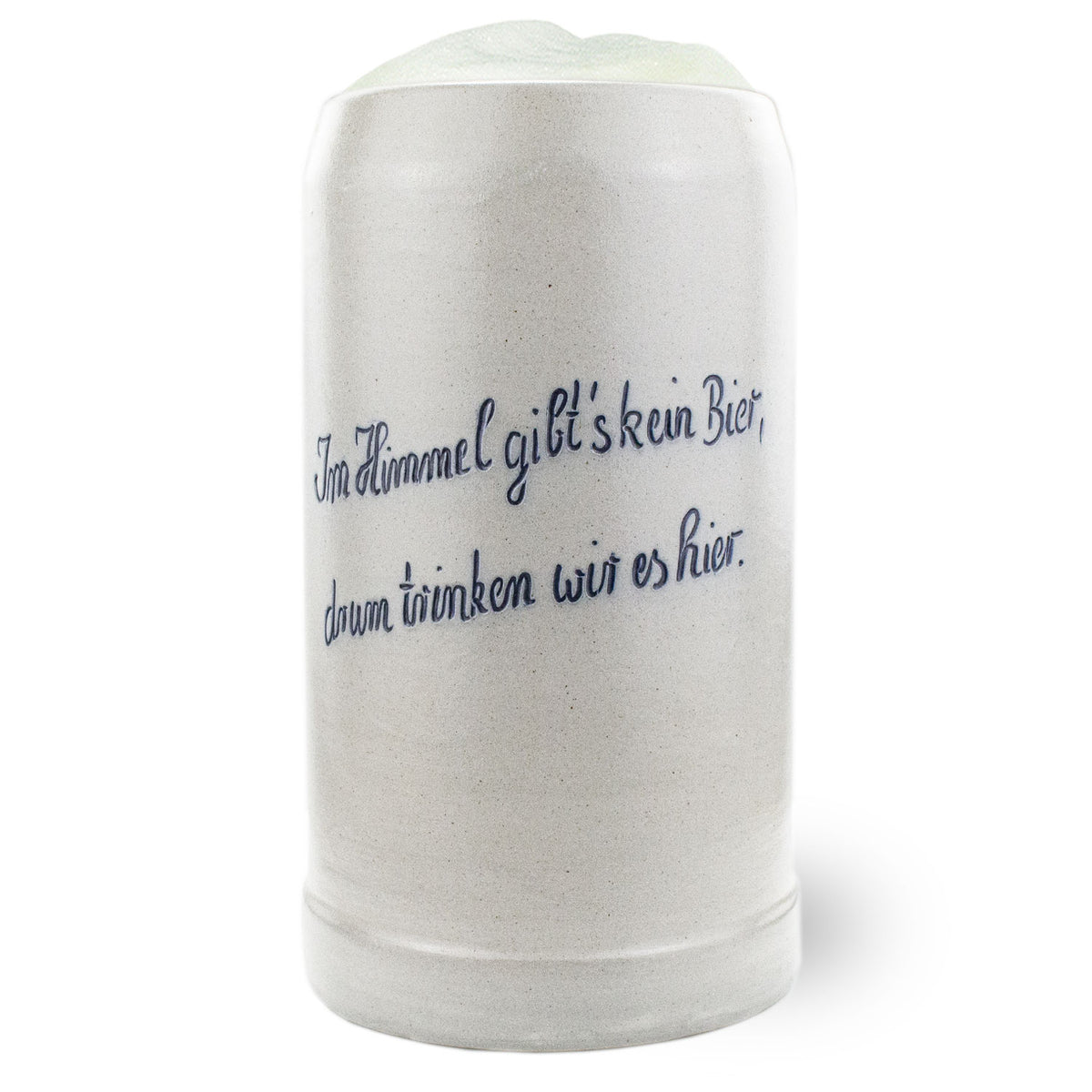 PREMIUM Steinkrug Bierkrug mit blauem Aufdruck Im Himmel gibt's kein Bier, drum trinken wir es hier.