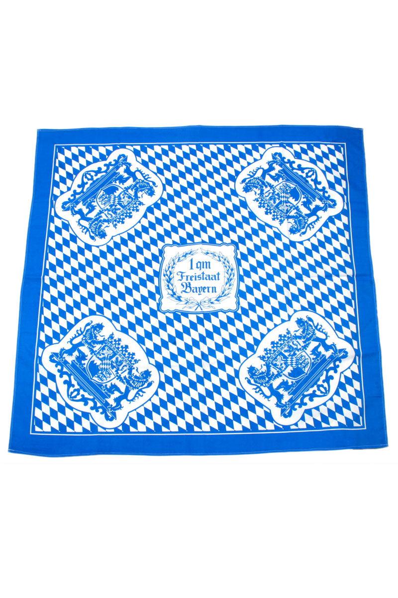 Blau-weißes Rauten-Design quadratisches Halstuch mit bayerischem Wappen und "Im Freistaat Bayern"-Schriftzug