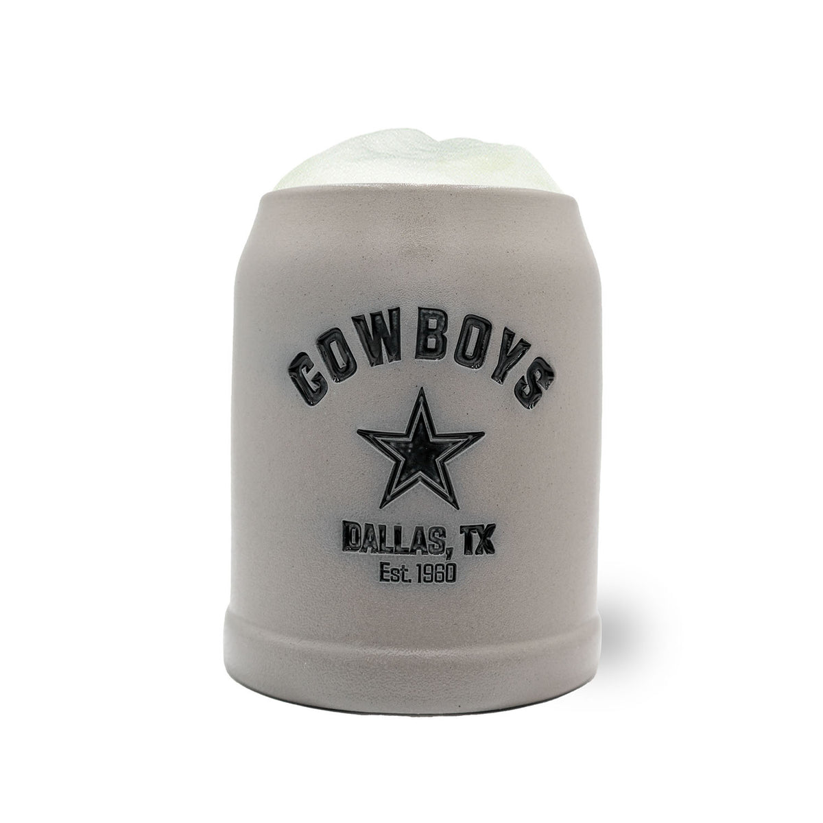 NFL PREMIUM Teamkrug Dallas Cowboys, grauer Steinzeugkrug mit schwarzem Cowboys-Logo und Stars & Stripes