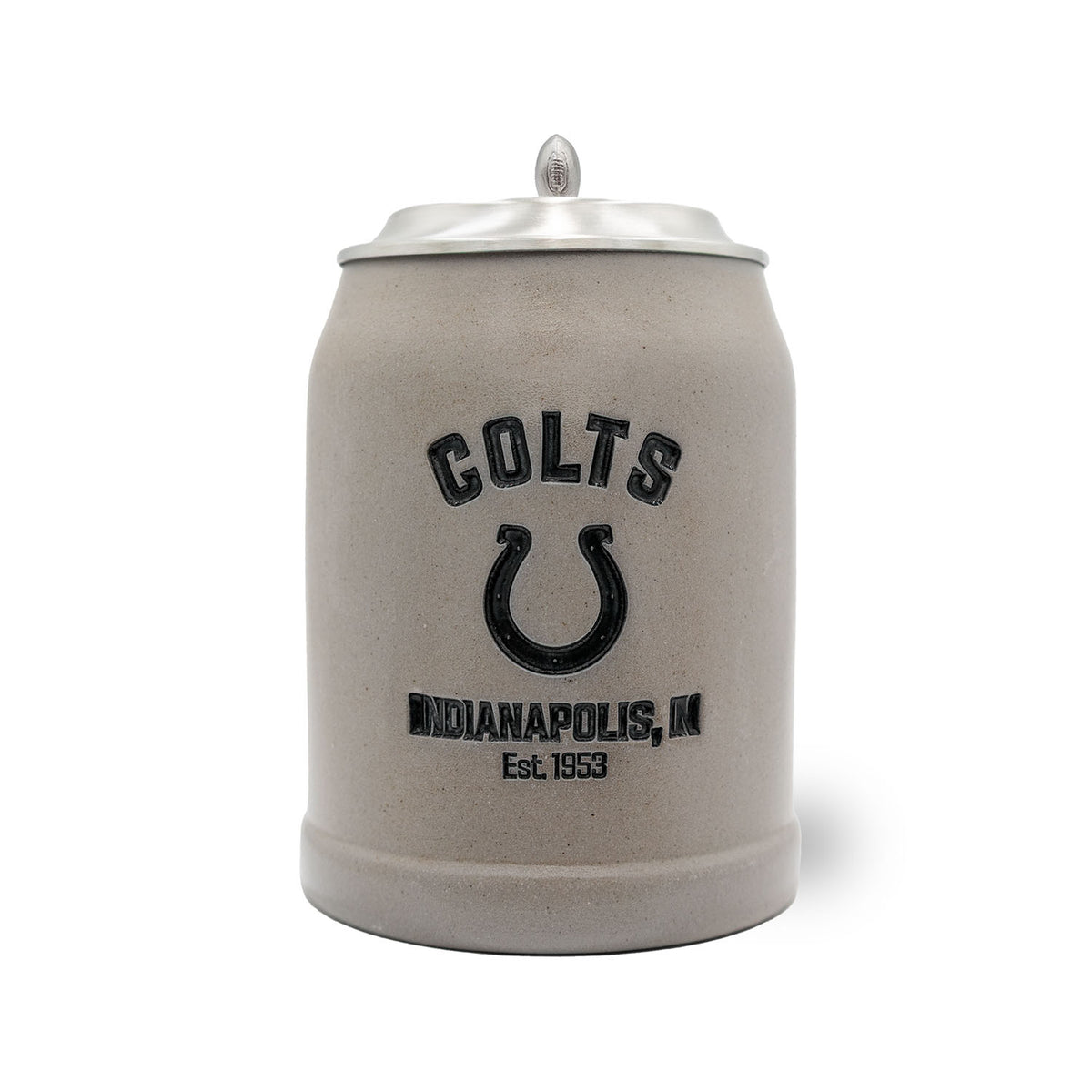 NFL PREMIUM Teamkrug Indianapolis Colts aus Steinzeug mit Zinndeckel und Logo-Prägung.