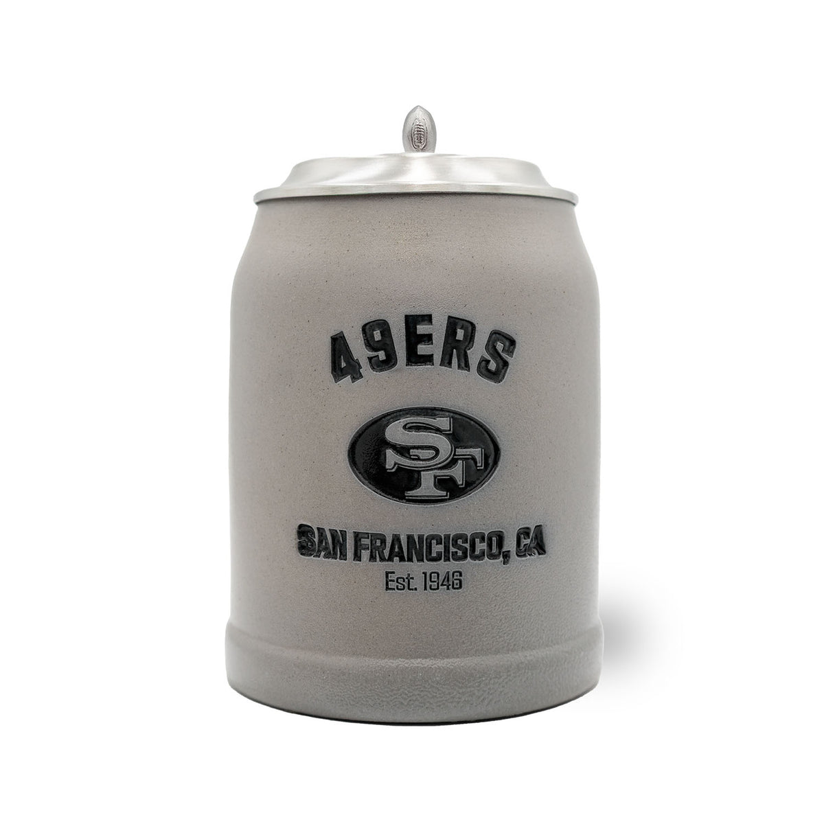 NFL PREMIUM Teamkrug San Francisco 49ers aus grauem Steinzeug mit Zinndeckel und Logo