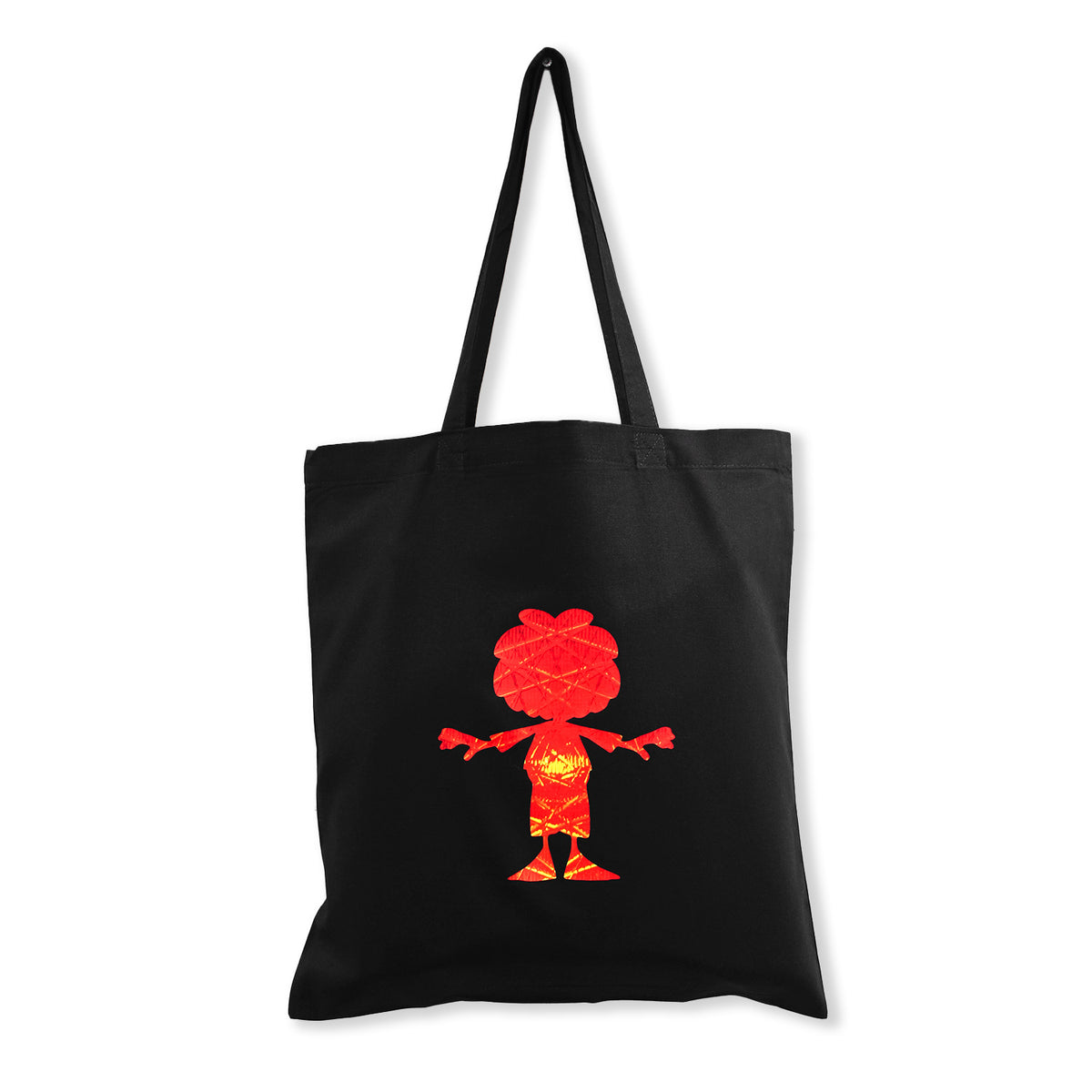 Pumuckl Tasche Ampel-Edition: Schwarzer Stoffbeutel mit leuchtend rotem Pumuckl-Motiv in Ampelmännchen-Design