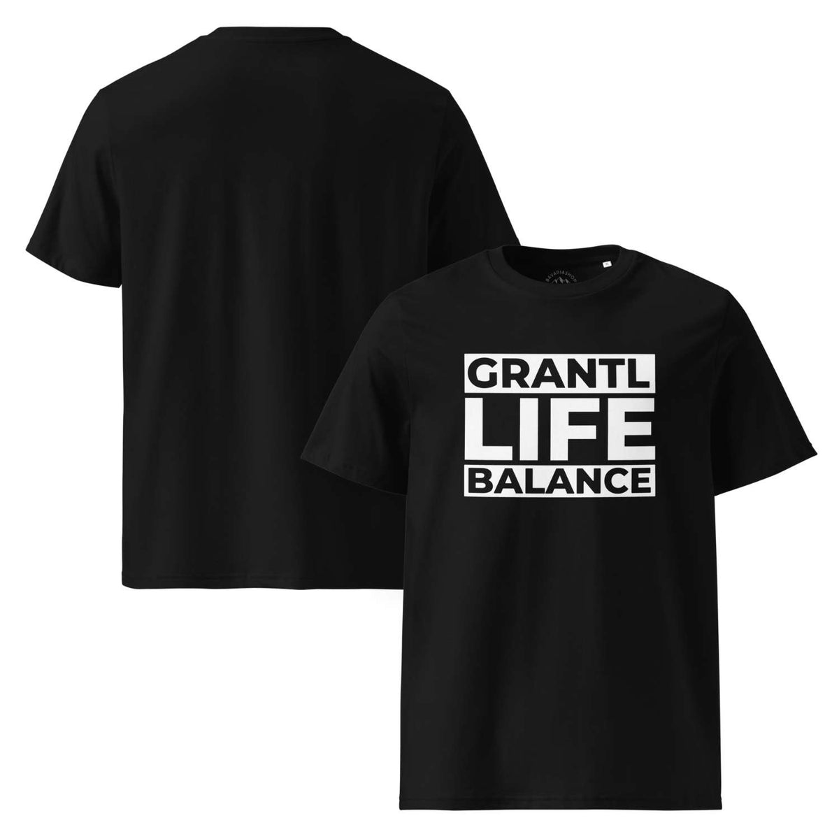 Schwarzes Herren T-Shirt Grantl Life Balance mit weißem Schriftzug und runder Halsausschnitt