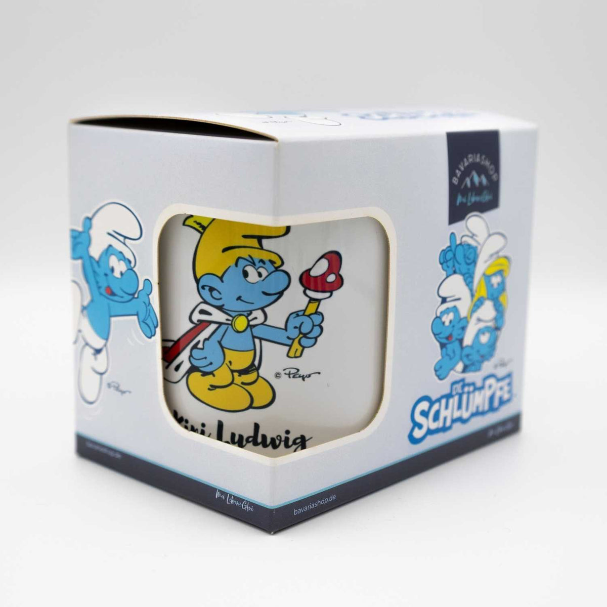 ®Die Schlümpfe Tasse "Kini" personalisiert in Geschenkverpackung mit Schlümpfen als Kini Ludwig Motiv.