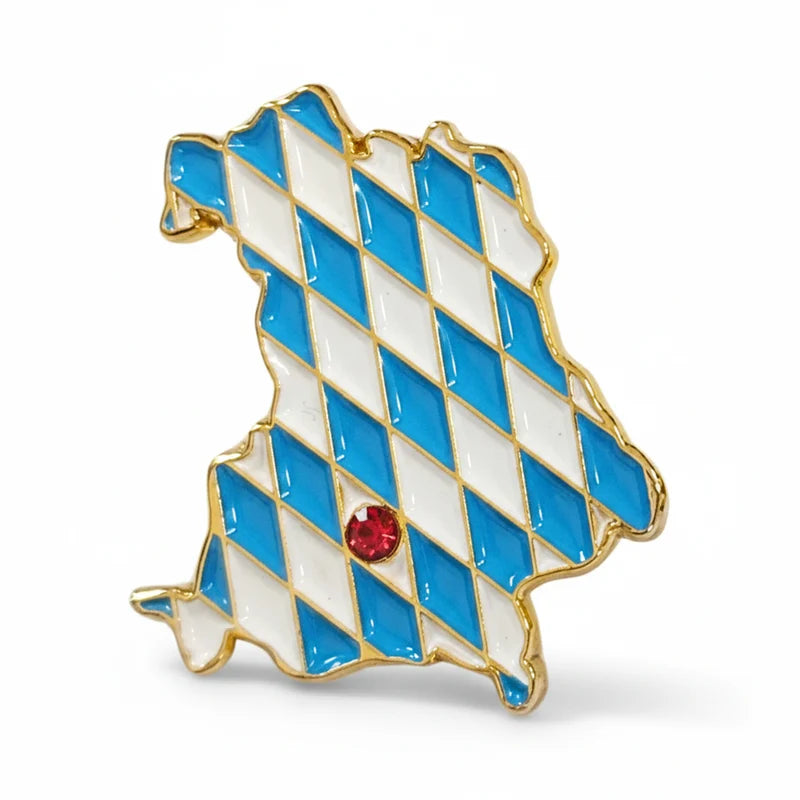 Bayern-Umriss Anstecker seitlich – weiß-blaue Emaille mit Strass