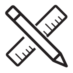 Bleistift und Lineal überkreuzt als Symbol für Messen, Design und individuelle Anpassung im Shop.