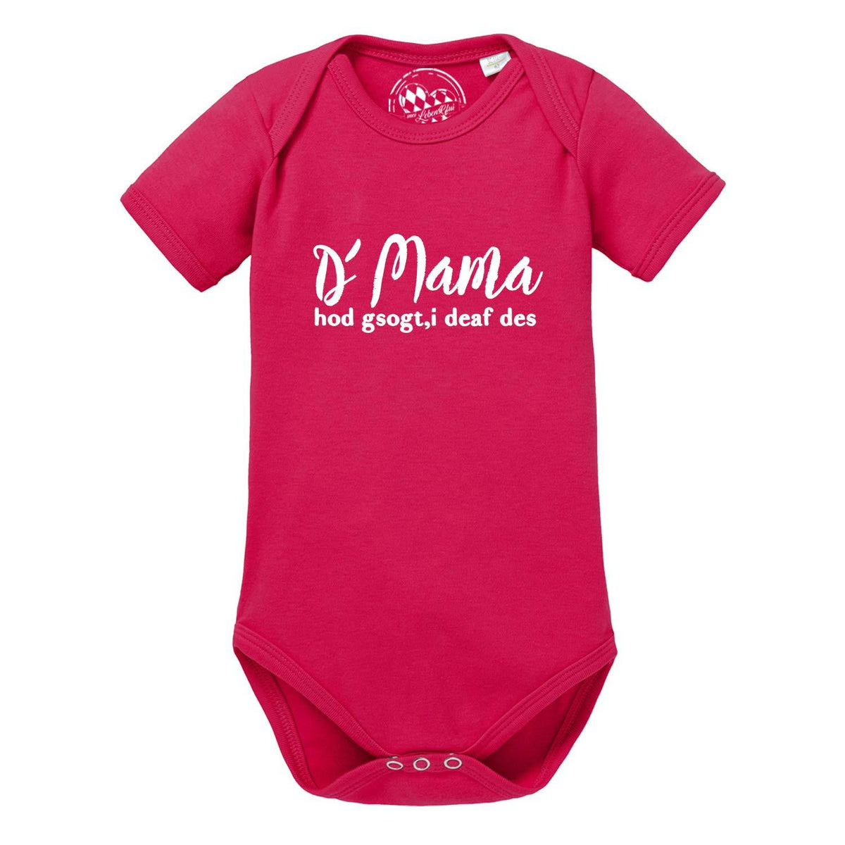 Kurzärmeliger pinker Baby Body Mama sogt, i deaf des mit weißem Aufdruck und Druckknöpfen im Schritt.