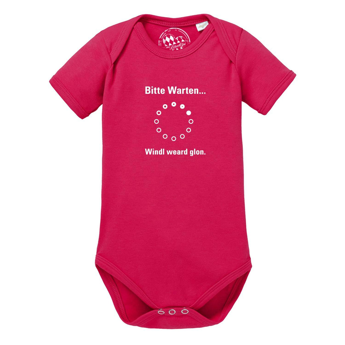 Baby Body Bitte wartn… in leuchtendem Pink mit weißem Schriftzug und Lade-Symbol.
