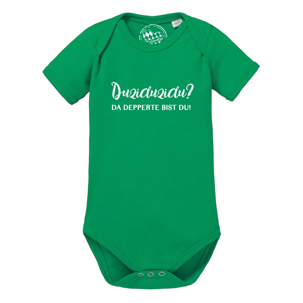 Grüner Baby Body "Duziduzidu…" mit lustigem Spruch und Druckknöpfen, ideal für Neugeborene