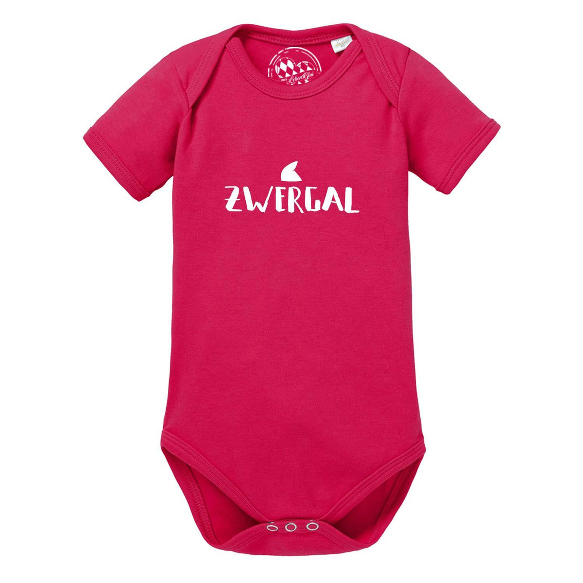 Pinker Baby Body Zwergal mit weißem Aufdruck und kurzen Ärmeln aus Baumwolle für Mädchen.
