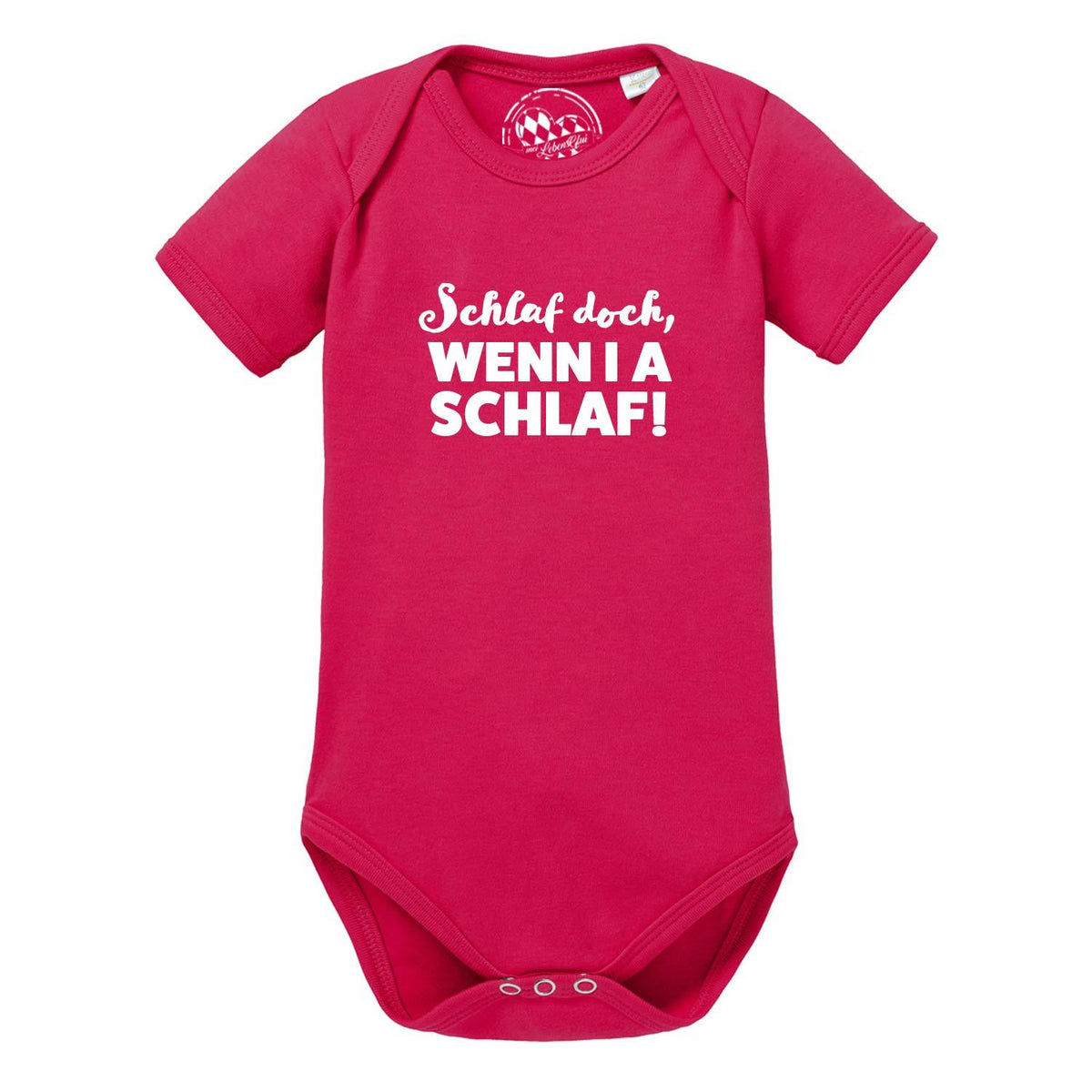 Pinker Baby Body "Schlaf doch, WENN I A SCHLAF!" aus Bio-Baumwolle mit kurzer Ärmel für Babys.