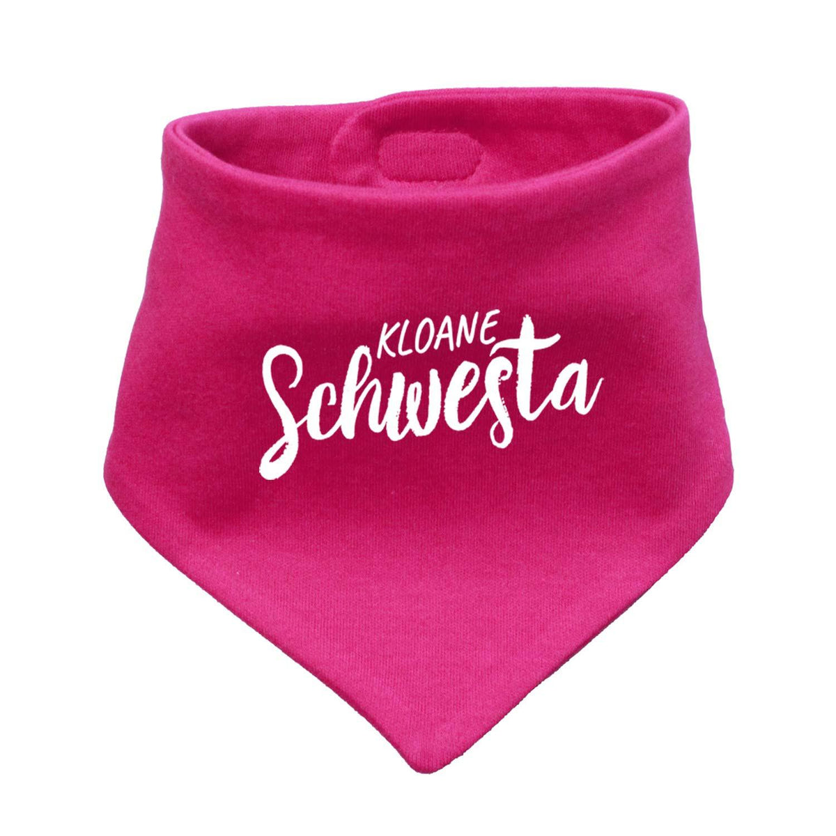 Rosafarbenes Babyhalstuch "Kloane Schwesta" mit weißem Schriftzug, weichem Baumwollstoff für Babys