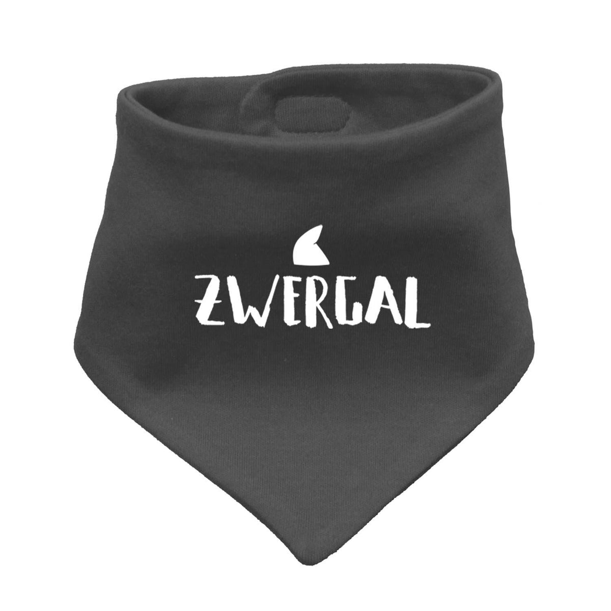 Graues Babyhalstuch "Zwergal" mit weißem Schriftzug und Zwergenmütze, weich für Kleinkinder