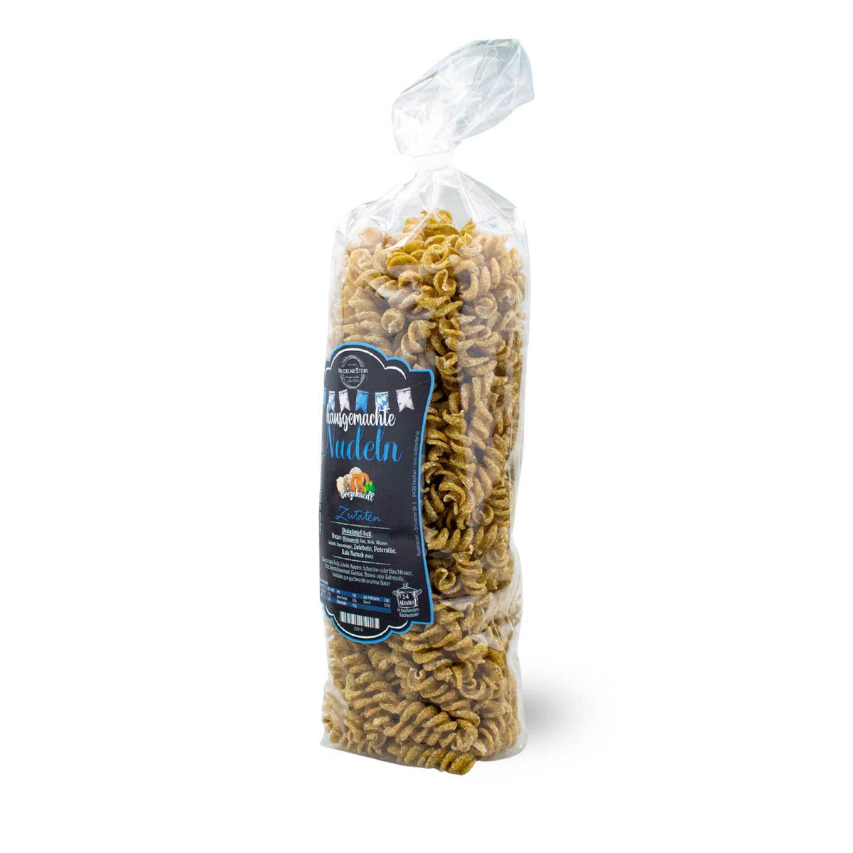 Verpackung der Bayerischen Breznknedl-Nudeln mit Produktetikett und Zutatenliste.