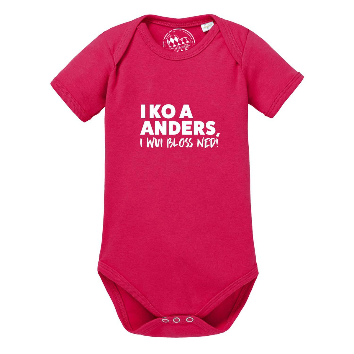 Baby Body I wui bloß ned in kräftigem Magenta mit weißem Spruch als süße Babykleidung.