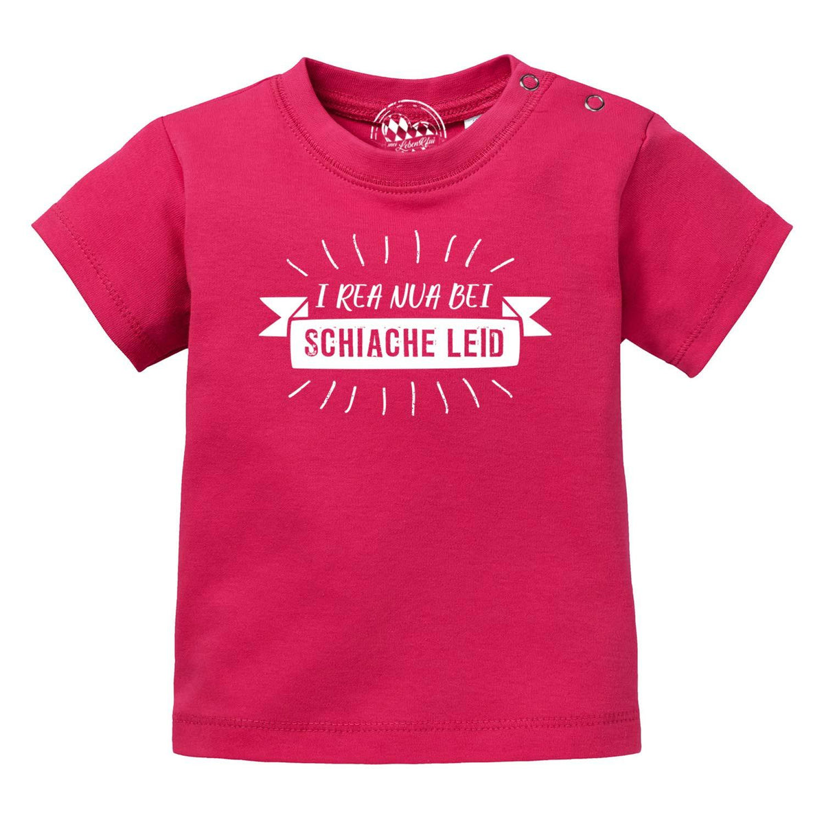Rosa Baby T-Shirt I rea nua S..." mit weißem Spruch und Druckknöpfen an der Schulter aus Baumwolle.
