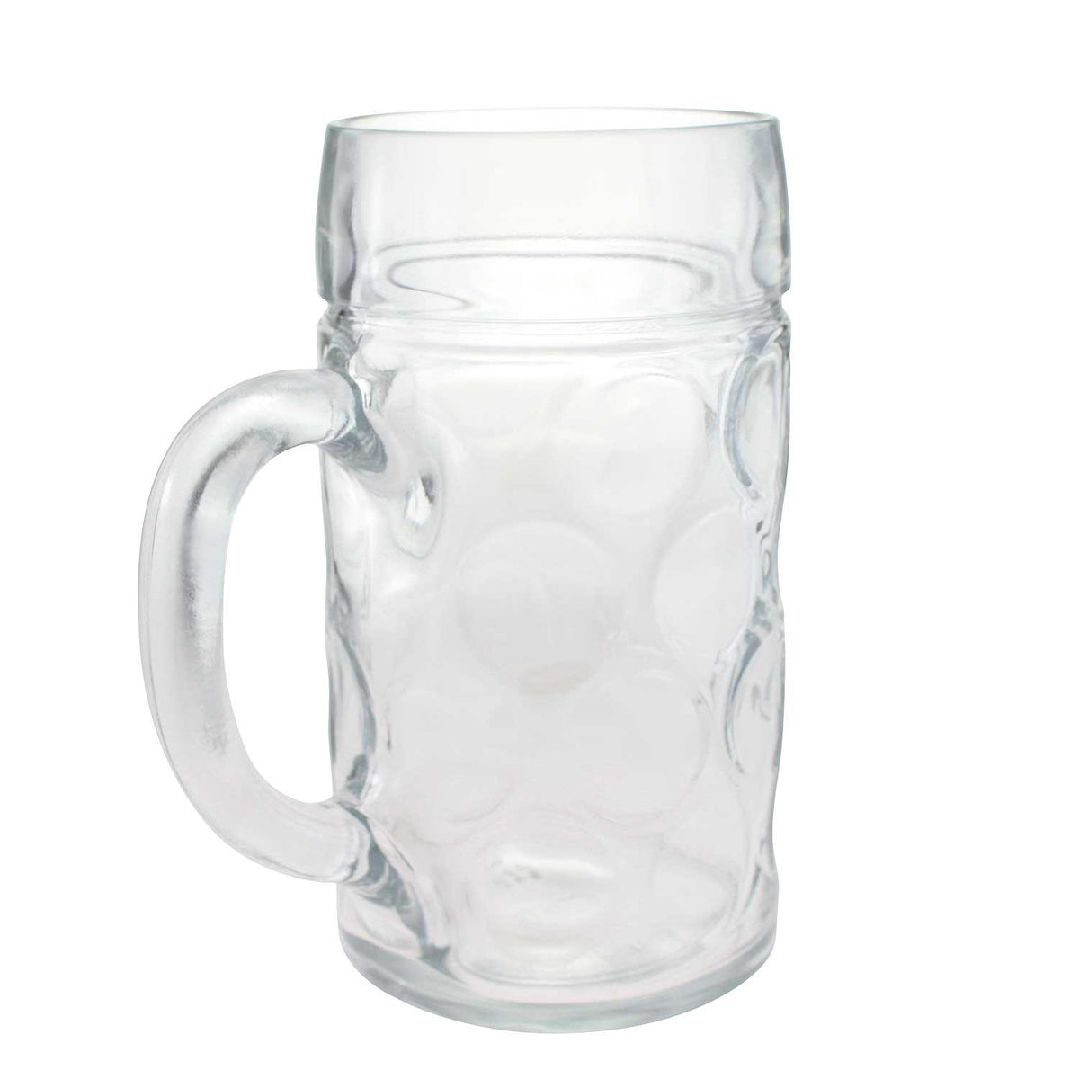 Leerer Glas-Maßkrug 1 Liter mit strukturierter Oberfläche und robustem Henkel für Bierliebhaber